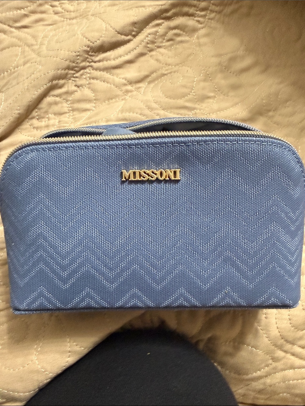 Missoni Light Blue Zigzag Toiletry Pouch with Gold Logo